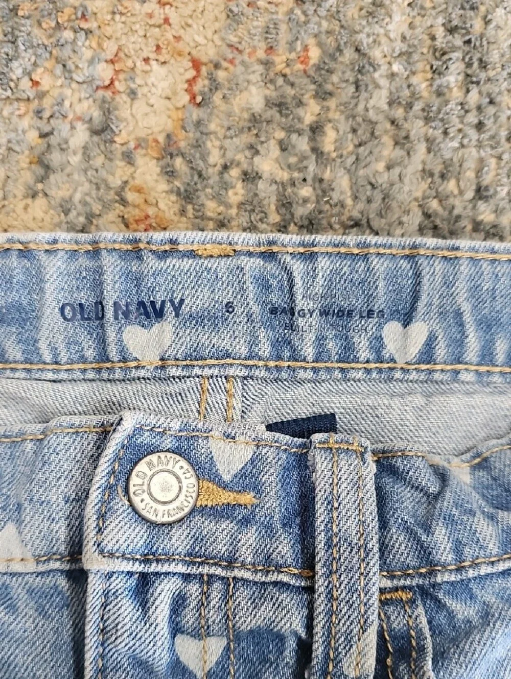 Old Navy Light Blue Heart-Print Jeans Girls Sz 6